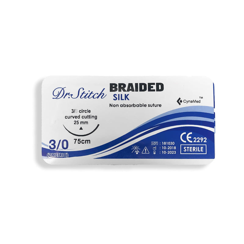 [Australia - AusPower] - CynaMed Suture Thread with Needle (12-Pack) - Training Sutures Pkg. of 12 - 'Black' Threads (12, 3/0, 25mm Blade, 1/2 Reverse Cutting) 