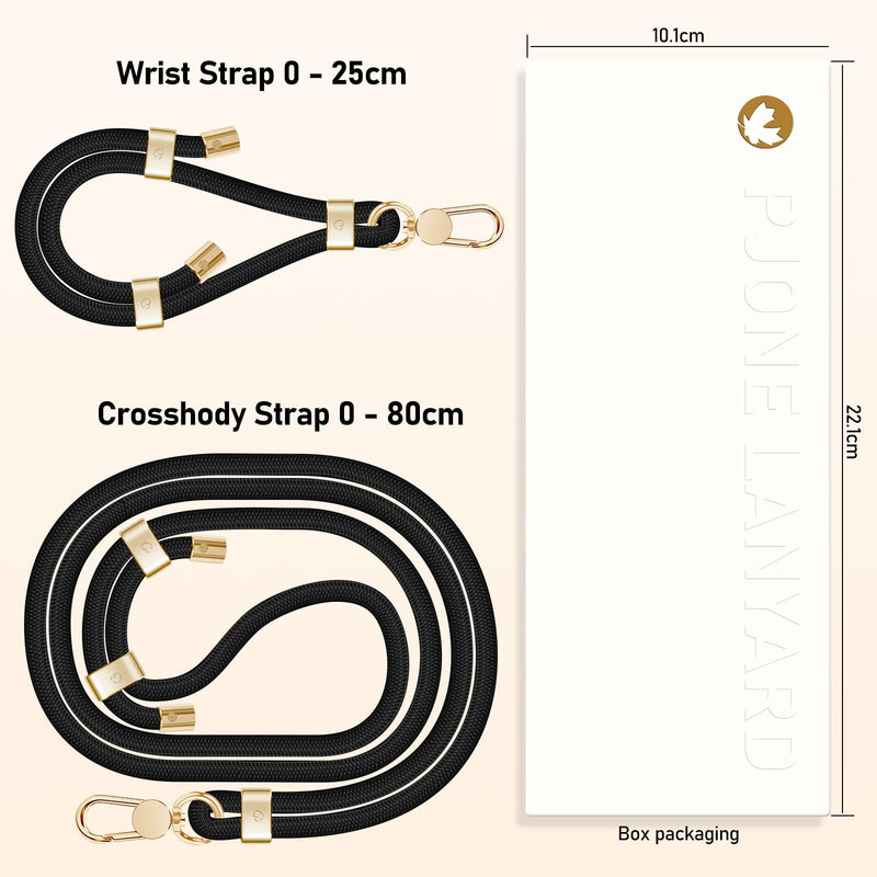 [Australia - AusPower] - UKON Cell Phone Lanyard,Crossbody Lanyard and Wrist Strap Premium Metal Buckle Phone Charms with 2 X Phone Patch Compatible with All Smartphone(Black) Black 