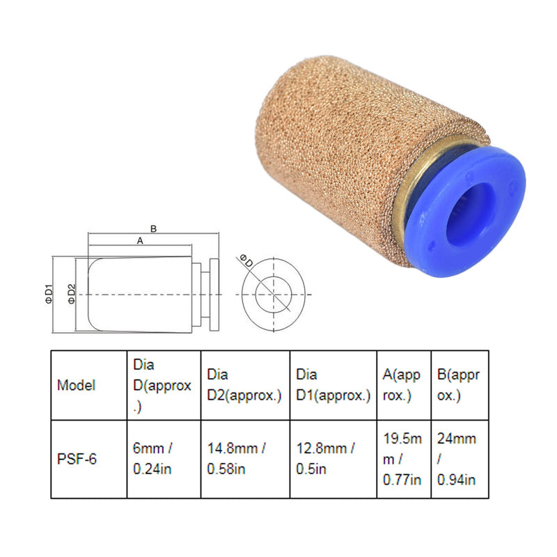 [Australia - AusPower] - Pack of 5 Air Pneumatic Silencers, Exhaust Silencers, Noise Filter, Reducer Hardware, PSF6 Pneumatic Exhaust Silencer 