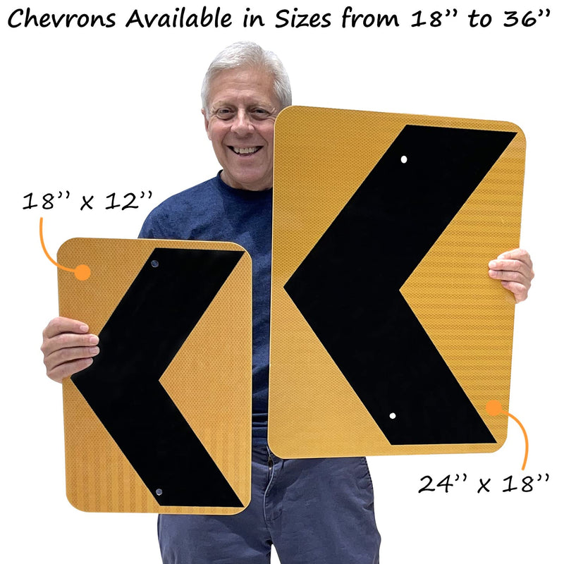 SmartSign 18 x 12 inch Chevron Left Arrow MUTCD-Compliant Metal Sign, 63 mil Aluminum, 3M Laminated High-Intensity Grade Reflective Material, Black and Yellow, Made in USA 12" x 18" Hi Intensity Grade Reflective Aluminum