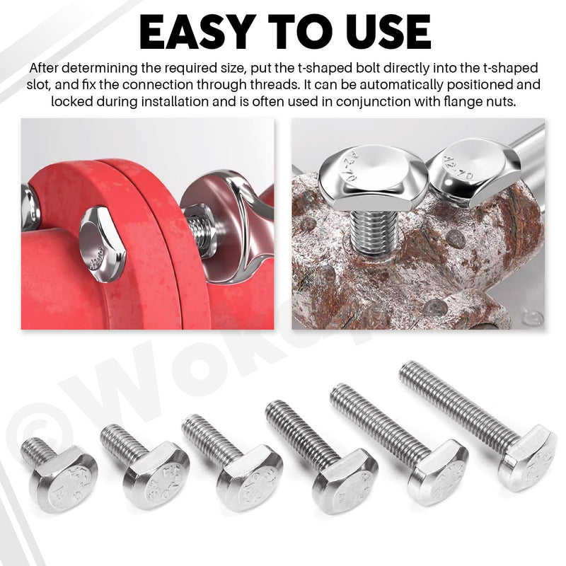 [Australia - AusPower] - 50pcs 304 Stainless Steel T-Slot Bolt Assortment Kit, M5 x 12/16/20/25mm and M6 x 12/16/20/25/30/35mm Drop-in Stud Sliding Bolts T Shape Screws for T Track 