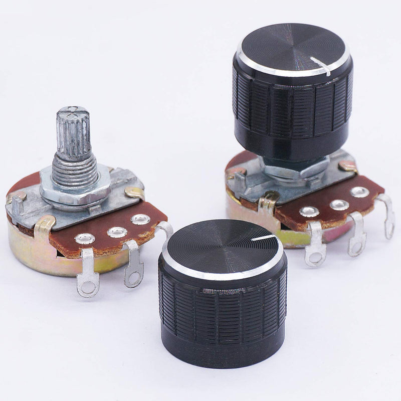 [Australia - AusPower] - TWTADE / 3pcs wh138 100 ohm Potentiometer Single Turn Rotary Linear Variable Potentiometer +3pcs black Aluminum alloy knob 