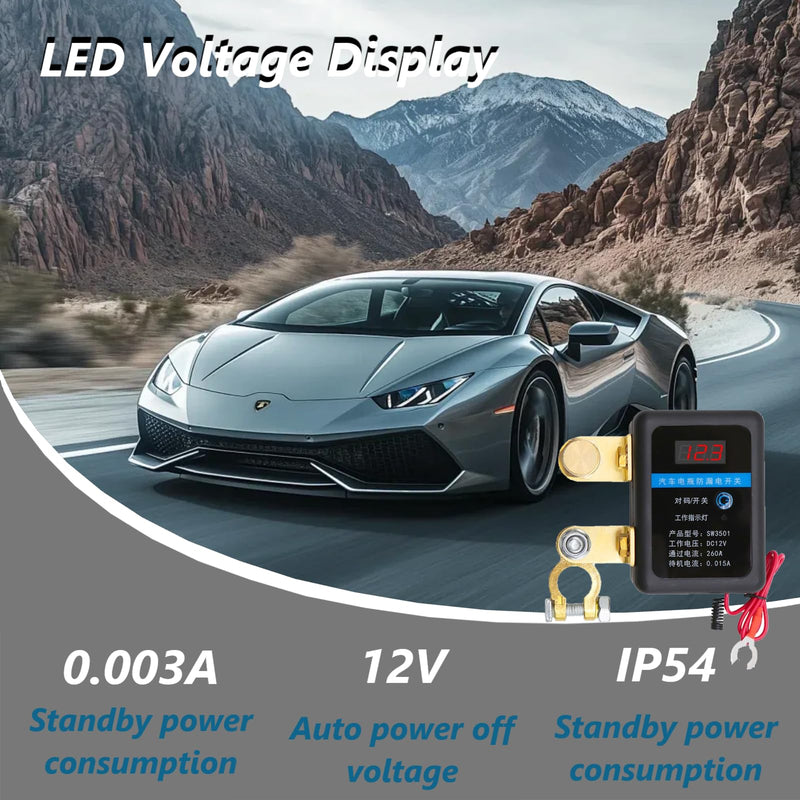 Kill Switch-Smart Remote Car Battery Disconnect Switch Device for Vehicle, RV, ATV, Truck, Boats (with LED) 12v with Remote Control Black