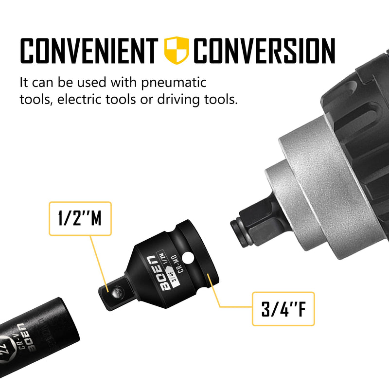 BOEN 3/4"F to 1/2"M Impact Socket Adapter, Cr-Mo Steel,Socket Adapter Set for Impact Driver Conversions