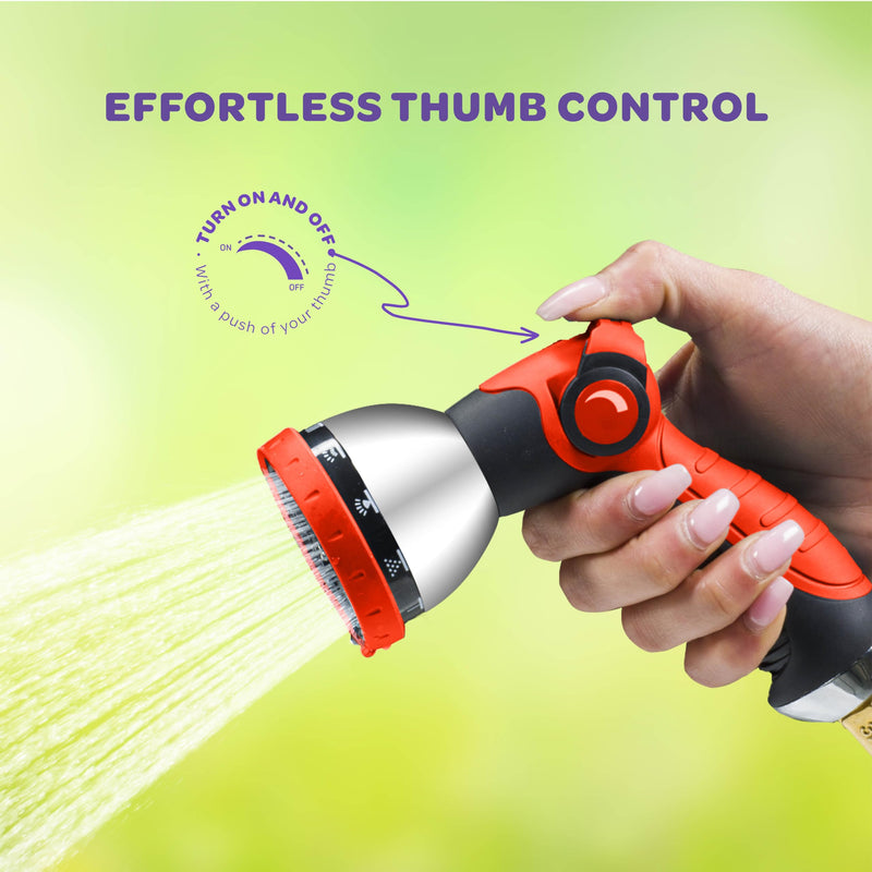 [Australia - AusPower] - Hose Nozzle [Red] Heavy Duty Hose Sprayer With 10 Adjustable Watering Patterns. Thumb Control Design, Comfortable Ergonomic Grip, Garden Hose Nozzle for Watering Plants & Lawns/Fun showers/Cleaning 1 Red 