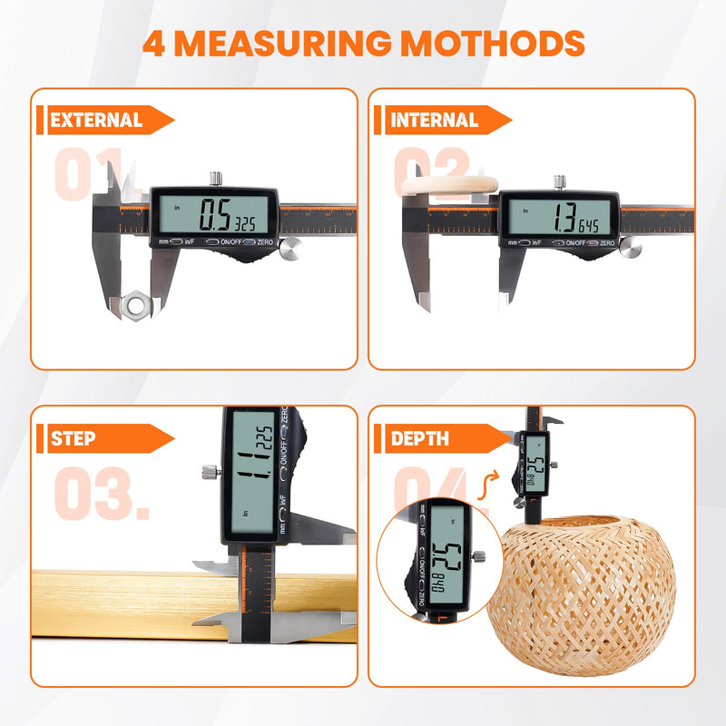 [Australia - AusPower] - HARDELL Digital Caliper 12 Inch, Rechargeable Calipers with Large LCD Screen, Stainless Steel Digital Caliper Measuring Tool, Auto-Off, Inch/MM/Fraction for DIY/Household/3D-printing 