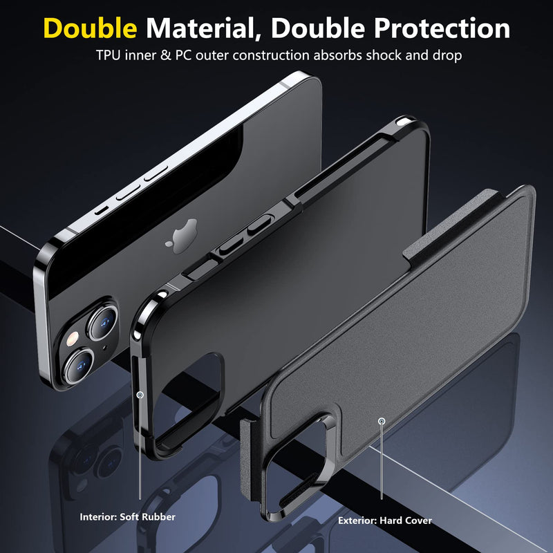 [Australia - AusPower] - SPIDERCASE for iPhone 14 Case/iPhone 15 Case, [15 FT Military Grade Protection] 2 Pack [Tempered Glass Screen Protectors+Camera Lens Protectors] Heavy Duty Shockproof Case, Black 