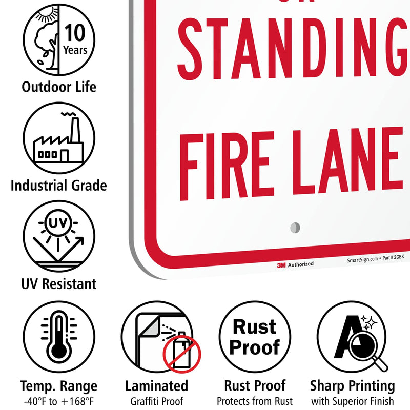 SmartSign "No Parking or Standing - Fire Lane" Sign | 12" x 18" 3M Engineer Grade Reflective Aluminum 12" x 18" EG Reflective Aluminum - Fire Lane Sign