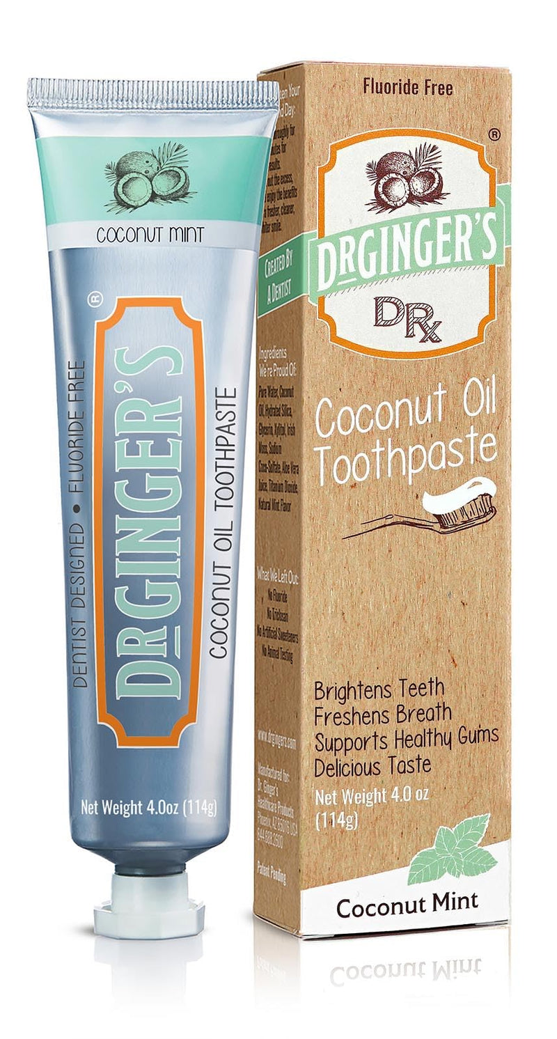 Dr Ginger’s Coconut Oil Teeth Whitening Bundle, Coconut Mint (3-Piece Set) – Fluoride-Free Toothpaste 4oz + Alcohol-Free Mouthwash 14 fl oz + Whitening Pen 0.35 oz, Perfect for Sensitive Teeth & Gums