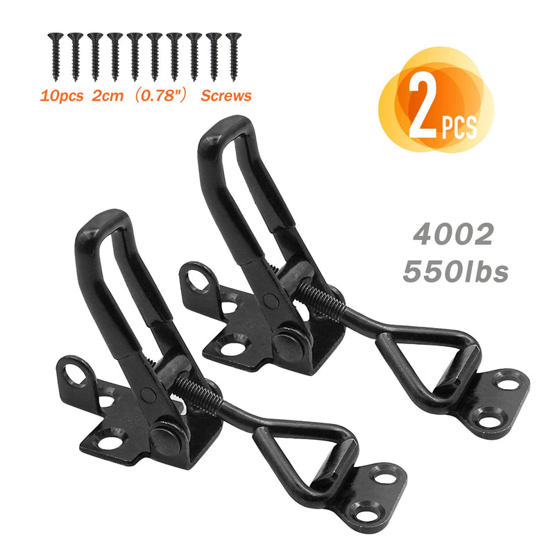 [Australia - AusPower] - 2 Pack Adjustable Black Toggle Clamp Latch(4002) Heavy Duty 550 lbs Capacity Toggle Latch & Quick Release Metal Pull Latches, Easy to Install for Lid Box Case Door Smoker(come with 10pcs 0.78" Screws) 4002?2pack? 