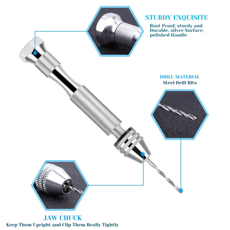 [Australia - AusPower] - Pin Vise for Resin Casting Molds, Shynek Hand Drill for Jewelry Making Resin Tools includes 1Pcs Push Hand Drill 10Pcs Drill Bits 480Pcs Eye Screws for DIY Keychain (Gold+Silver) Gold+silver 