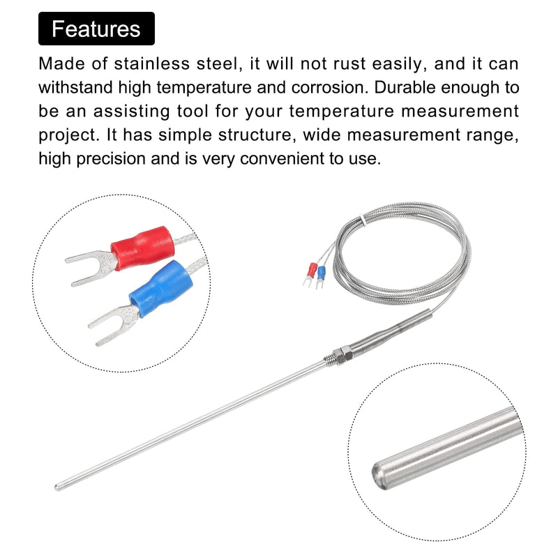 [Australia - AusPower] - MECCANIXITY K Type Thermocouple Probe Waterproof Temperature Controller Sensor Stainless Steel 32 to 1112°F (0 to 600°C) 5x200mm 6.6ft 