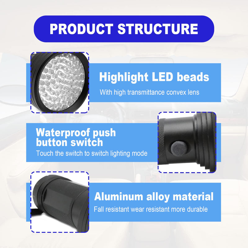 AC UV Oil Dye Leak Detection Kit Includes Pro 68 LED Flashlight with UV Protective Glasses, Auto Air Conditioner Leak Detector Tool Flashlight Car Oil AC Dye Leak Test Pro Detection Kit