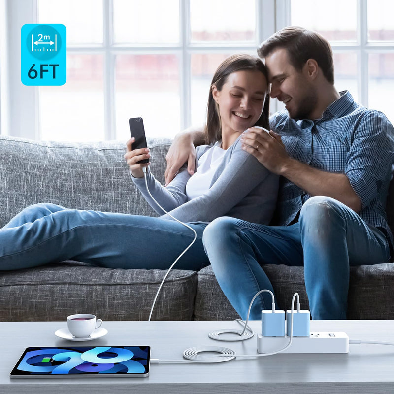 【Apple MFi Certified】20W USB C Fast Charger iPhone 17 16 15 Charge Block 3Pack 6 FT TypeC Fast Charger Cable for iPhone 17/17 Pro/17 ProMax/iPhone 16/16 ProMax/15 Plus All USB C Charging Devices(Blue) Blue
