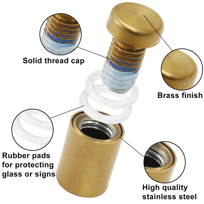 [Australia - AusPower] - 1/2" x 3/4" Sign Standoff Screws 12 Pcs Wall Standoff Mounts, Acrylic Standoff Screws Glass Standoff Acrylic Wall Mount Hardware Kit for Glass Acrylic Signs Boards, Gold 1/2" x 3/4",12 Pcs 