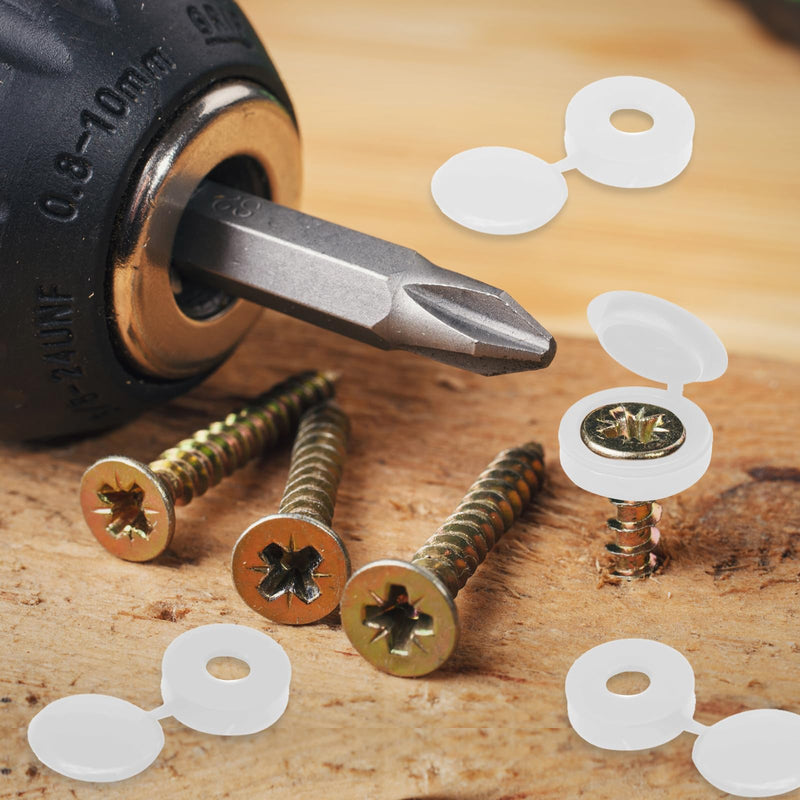 [Australia - AusPower] - 200 Pcs Hinged Screw Cover Caps, Plastic Screw Head Covers, White Screw Caps, Fold Screw Snap Covers Washer Flip Tops for Covering Screw Heads, Screw Protection (S) S 