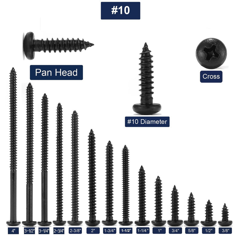 #10 x 4 Wood Screw 100Pcs 18-8 (304) Stainless Steel Pan Head Fast Self Tapping Drywall Screws Black Oxide by SG TZH #10 x 4"