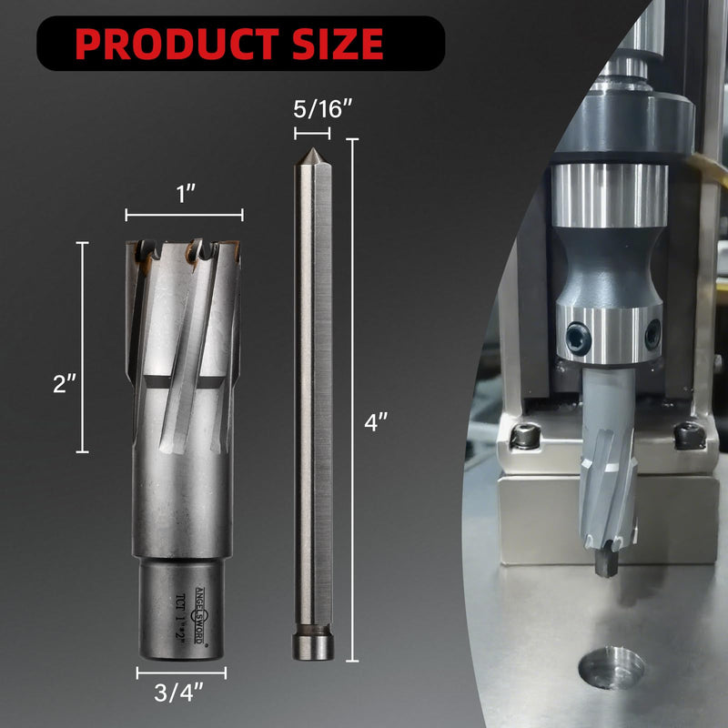 ANGELSWORD TCT Annular Cutter Diameter 1", Cutting Depth 2" Tungsten Carbide Tipped, Mag Drill Bits Kit for Magnetic Drill Press, with One 5/16"*4" Pilot Pin J. 26mm(1"+0.02") TCT 2" Cut Depth