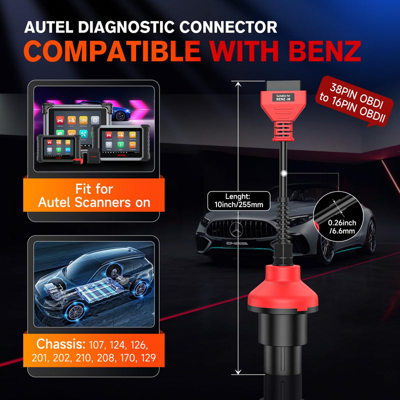 [Australia - AusPower] - Autel Original BENZ-38 PIN Adapter, 38 Pin Male to 16 Pin Female OBDII Connector Compatible with Mercedes-Benz Pre-2001, Work with OBD2 Diagnostic Scan Tool OBD II Scanner 