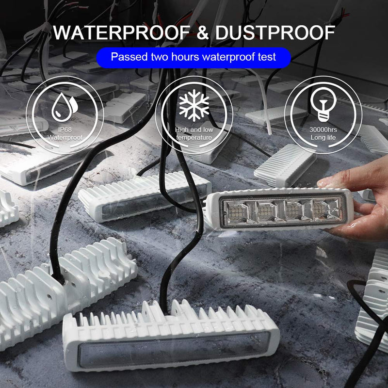 Waterproof Led Boat Lights, Blue Light,2 pc 72W Deck/Dock Marine Lights 4000 LMS 120°Flood Light, 6.3 inch, 12/24 V Led Light Bar (Blue Light) 72W Blue