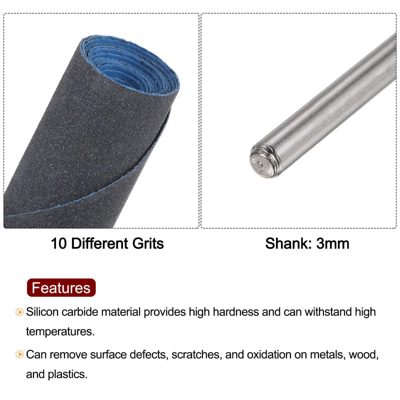 [Australia - AusPower] - QUARKZMAN 10pcs Sanding Sleeve Roller Set 180-2500 Grit 3mm Shank Sanding Drums Sleeves Cylinder Grinding Head for Woodworking Glass Metal Polishing 