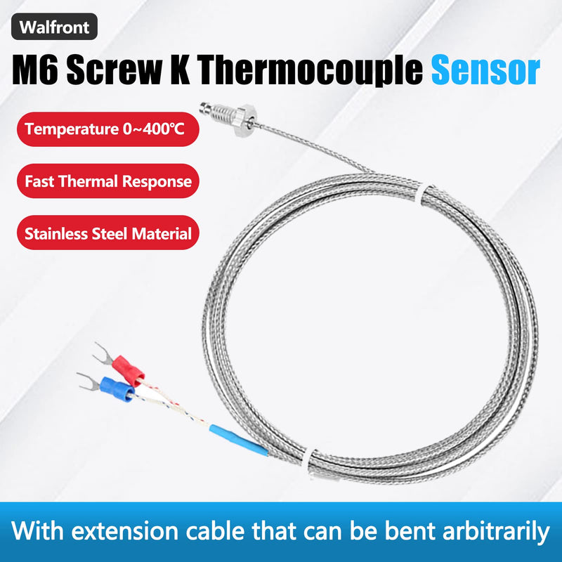 [Australia - AusPower] - Walfront Thermocouple Probe K Type with M6 Thread - Stainless Steel Temperature Sensor 0-400℃ for Industrial Ovens 3D Printers HVAC Systems ( Cable) 
