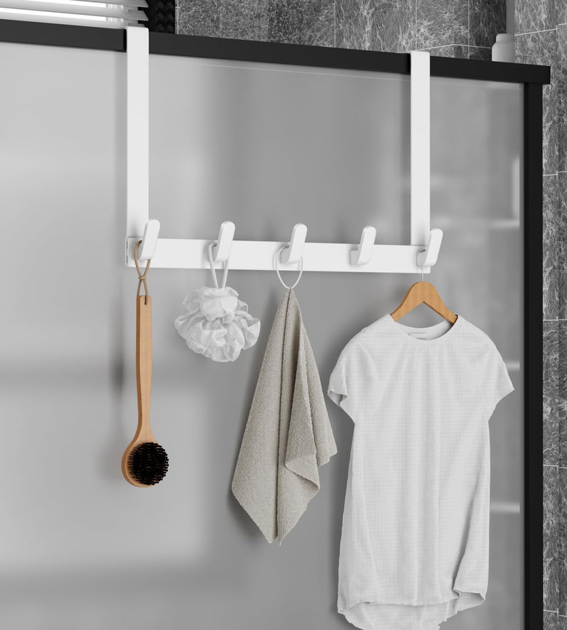 [Australia - AusPower] - Over The Door Hooks Hanger with 11inch Extended Arms for Easy Use by Women, 1 Pack, White, Bathroom Accessories and Towel Rack Organization Matte White 