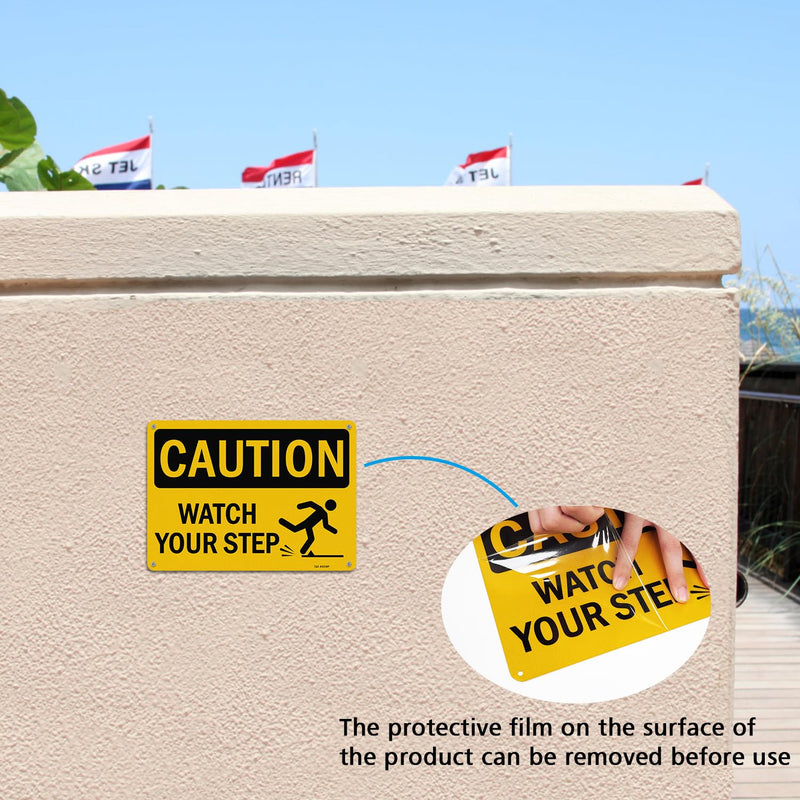 [Australia - AusPower] - T&R Caution Watch Your Step Signs - 2 Pack - 10 x 7 Inches Rust Free .040 Aluminum -Reflective, UV Protected, Waterproof, Weatherproof and Fade Resistant - 4 Pre-drilled Holes Watch Your Step - 2 Pack 