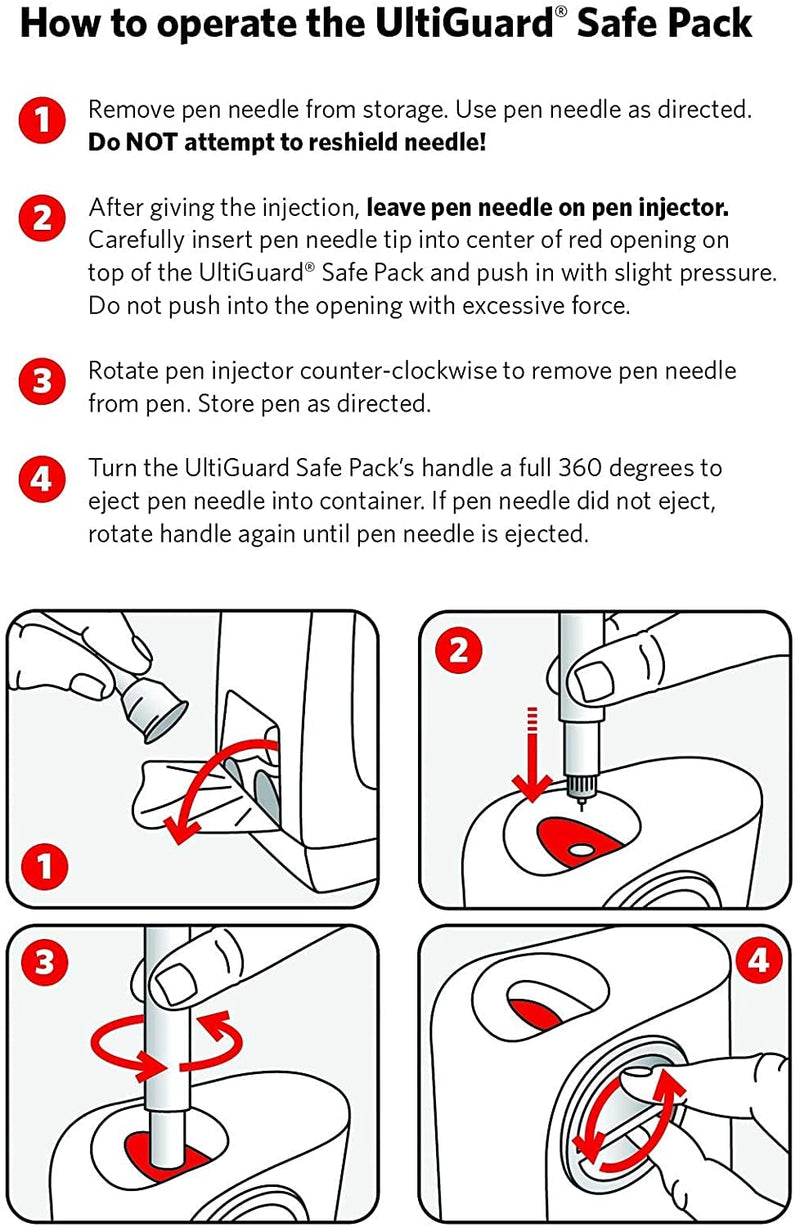 [Australia - AusPower] - All-in-One UltiGuard Safe Pack Pen Needles and Sharps Container for at-Home Insulin Injections and Safe Needle Disposal, Size: Mini 4mm (5/32”) x 32G, 100 Count 