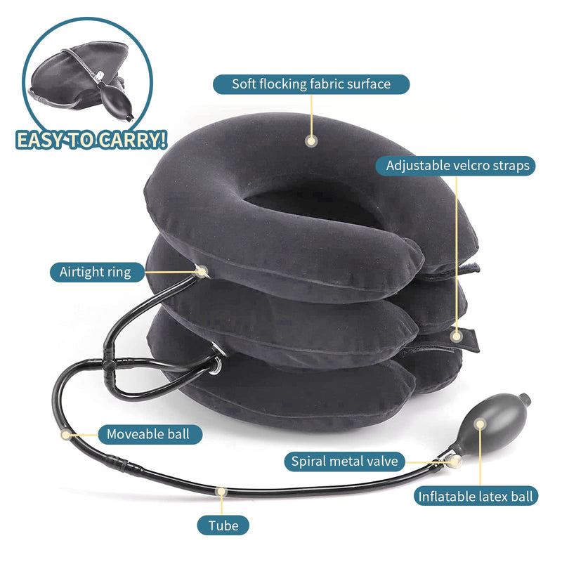 [Australia - AusPower] - Neck Stretcher, Cervical Traction Device, Neck Traction Device, Adjustable Inflatable Neck Braces for Neck Pain and Support, Neck Stretcher Cervical Traction, Neck Decompression Home Use (Gray) Grey 