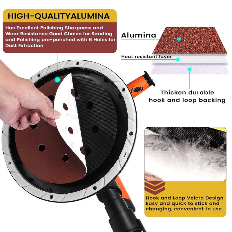 [Australia - AusPower] - STEBRUAM Sandpaper 225 mm Velcro, Pack of 30 225 mm Sanding Discs for Drywall Sanders Sanding Giraffe Long Neck Sanders Sanding Giraffe Grit 5X P60/80/120/180/240/400 10 Hole Grit mix 10 holes 