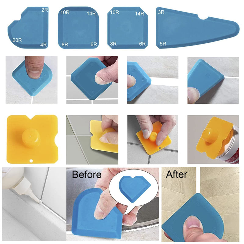 [Australia - AusPower] - Caulking Tool 5 in 1 Silicone Caulking Grout Removal Tool Sealant Finishing Tool with Grout Scraper, 6 Exchange Silicone Pads, Adhesive Residue Scraper Seam Repair Tool Kit for Kitchen Bathroom Green 