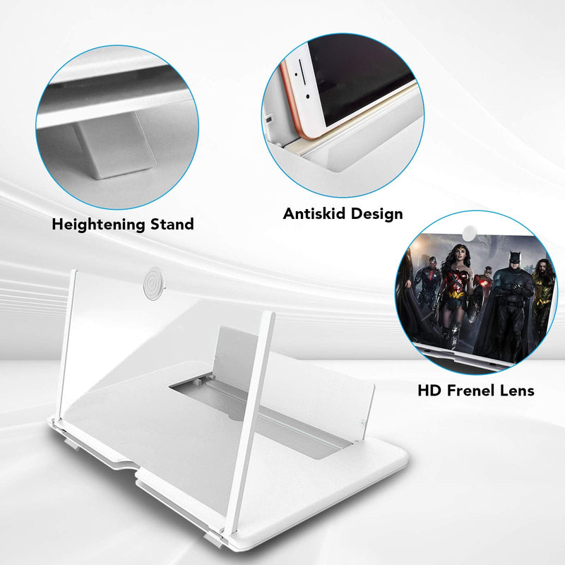 [Australia - AusPower] - 16 inch Screen Magnifier for Cell Phone 3D Magnifier Screen Enlarger for Movies,Videos,Reading,Gaming-Screen Amplifie with Foldable Phone Stand Holder. Compatible with All Smartphones-White White 