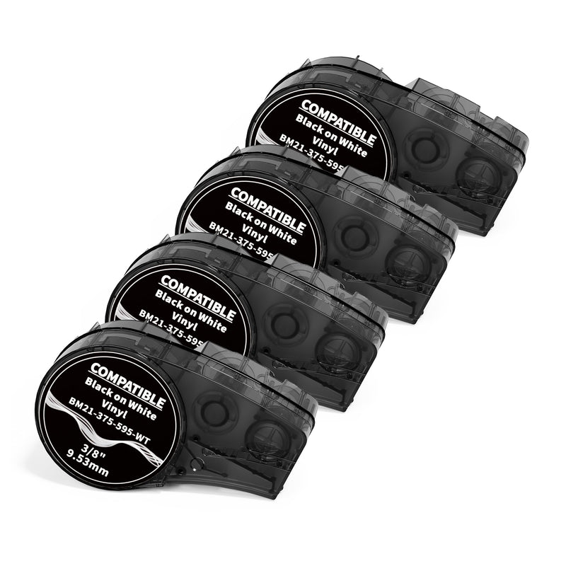 Compatible Label Tape Replacement for M21-375-595-WT All-Weather Vinyl Labels Tape for Indoor/Outdoor ID, Lab and Equipment Labeling, Black on White, .375" 21' L, 4 Pack 0.375 inch