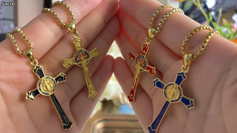 St Benedict Medals Necklace Patron Saint Medalla De San Benito 925 Sterling Silver San Benito Medalla Cross Pendant Religious Amulet Jewelry for Men Women St Benedict Crucifix Blue