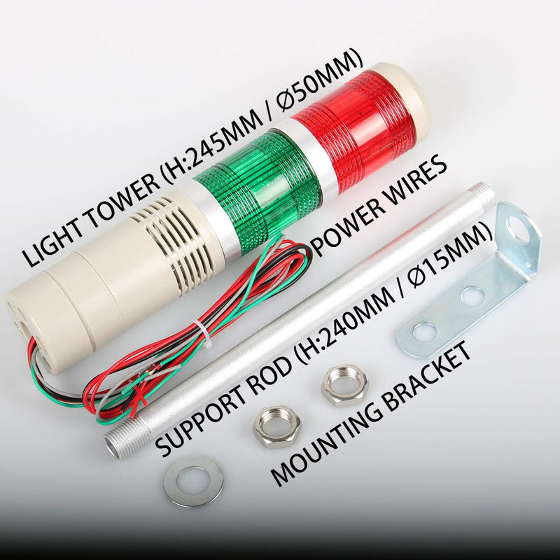 [Australia - AusPower] - LUBAN Industrial Signal Light, Column LED Alarm Tower Lamp Light Flash Indicator, 2-Layer Stack LED Warning Light for Safety (110V/Steady ON Light) 110V without Buzzer 