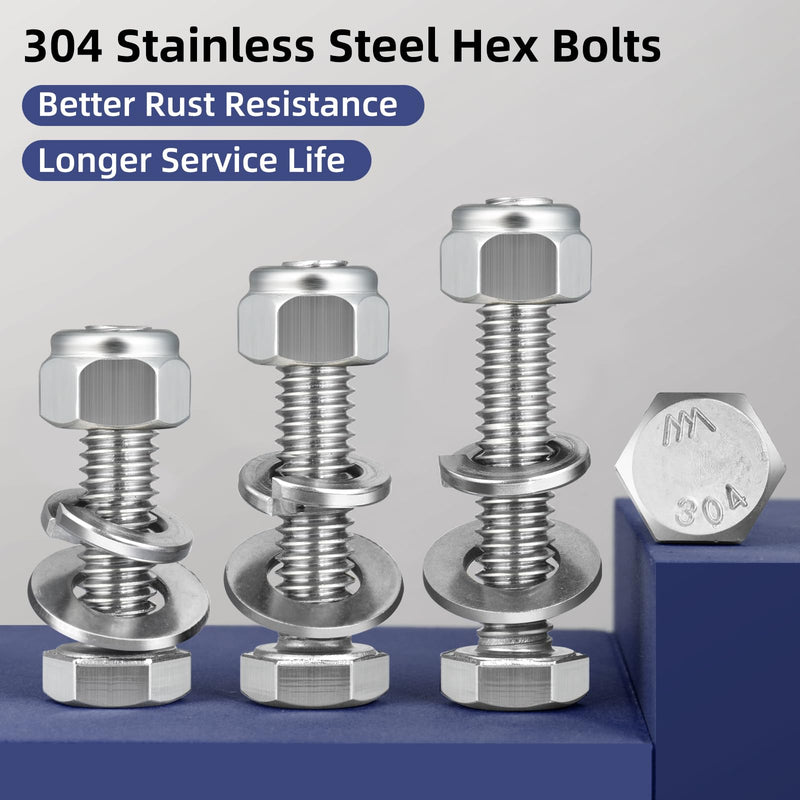 [Australia - AusPower] - (4 Sets) 5/16-18 x 6" Hex Head Screw Bolt,Lock Nuts,Flat & Lock Washers Kits,304 Stainless Steel 18-8,Fully Threaded 5/16-18 x 6" 4 