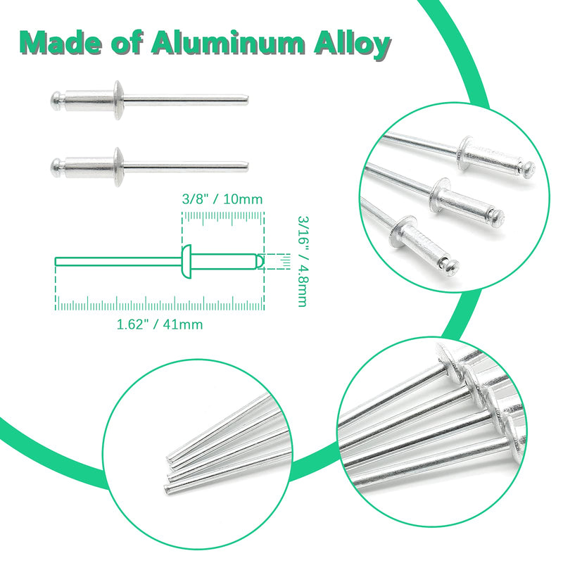 [Australia - AusPower] - 100Pcs Aluminum Pop Rivets 3/16" x 3/8" (Diameter x Grip Length), Dome Head Blind Rivets for Sheet Metal Automotive Railway 3/16" x 3/8" (Diameter x Grip Length) 