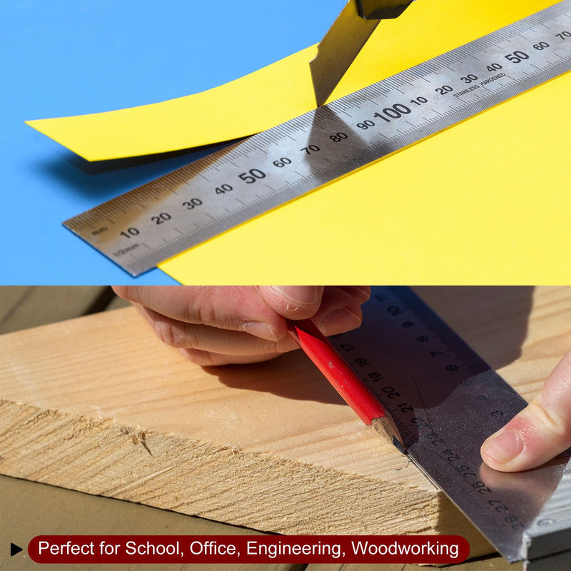 HARFINGTON 2pcs Stainless Steel Ruler 24-inch/60cm Metal Rulers 1.14" Wide, Inch and Metric Graduation Straight Edge Measuring Tool 600x29x1mm 2