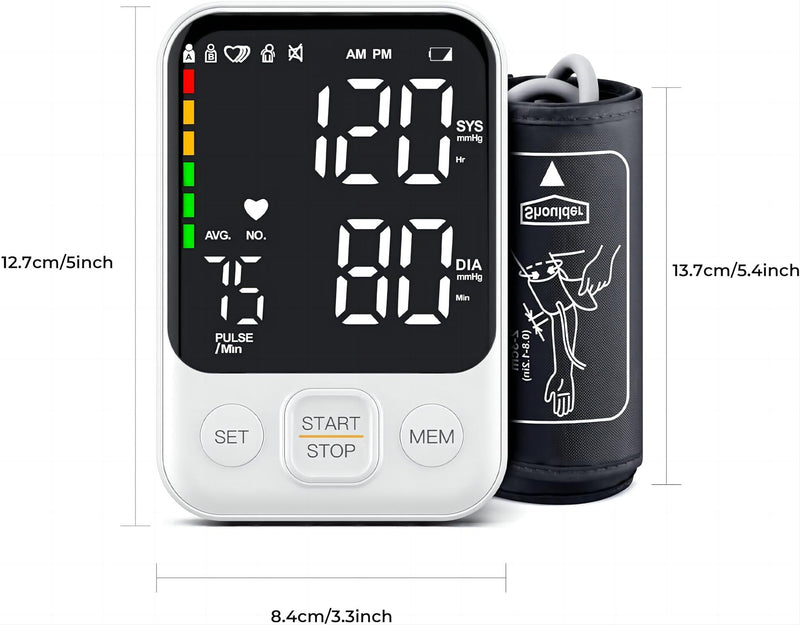 [Australia - AusPower] - Blood Pressure Monitor Upper Arm Machine Sphygmomanometer Accurate Adjustable Manual BP Cuff Kit Led Backlit Display 2 Users 240 Sets Memory Includes Storage Bag White 