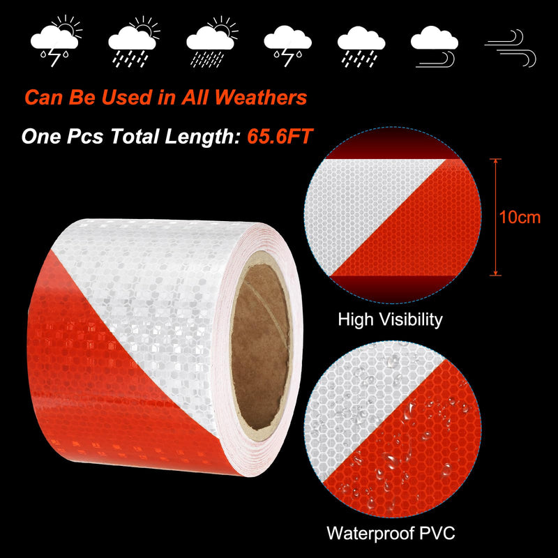 PATIKIL Reflective Tape, 1 Roll 4 Inch x 66 Ft Waterproof Self Adhesive High Visibility Caution Warning Safety Tape Reflector for Trucks Trailers Cars, Red White