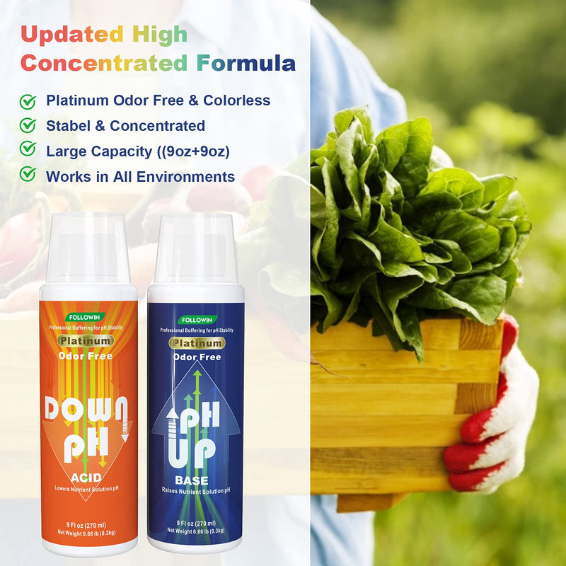 [Australia - AusPower] - FOLLOWIN pH Up and Down Control Kit (9oz+9oz), Hydroponics pH Tester Calibration Adjuster Buffer Solution Combo for Soil Gardening Plants Pool A Balanced Nutrient 