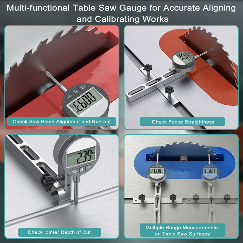 HDLNKAK Table Saw Digital Dial Indicator Gauge, for Aligning and Calibrating Work Shop Machinery Like Table Saws, Band Saws and Drill Presses