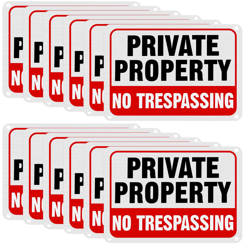 LEIFIDE 12Pcs No Trespassing Private Property Signs 7" x 10"Metal Reflective Aluminum No Trespassing Sign Weatherproof Warning for Property Security (Classic Red & White,Red, Black, White,7 x 10 Inch) Classic Red & White Red, Black, White 7 x 10 Inch