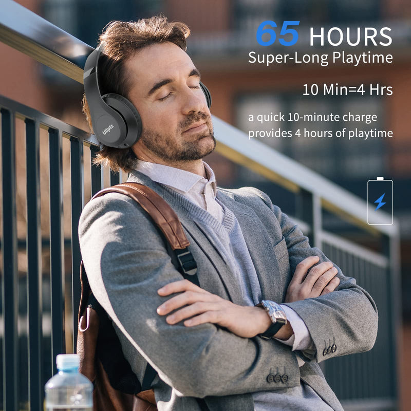 [Australia - AusPower] - Uliptz Wireless Bluetooth Headphones, 65H Playtime, 6 EQ Sound Modes, HiFi Stereo Over Ear Headphones with Microphone, Foldable Lightweight Bluetooth 5.3 Headphones for Travel/Office/Cellphone/PC Black 