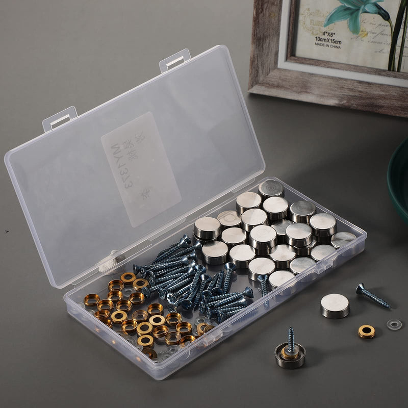 [Australia - AusPower] - 32 Pieces Mirror Screws Decorative Cap Stainless Steel Screw Cover Screw Covers Decorative Caps Mirror Fasteners Decorative Mirror, Sign Advertising Hardware, Nails, Construction 