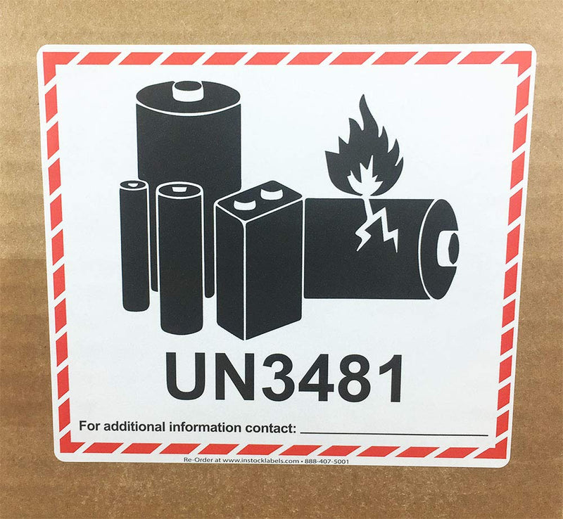 UN3481 Caution Lithium Battery Labels 4.5 x 5 Inch 500 Adhesive Stickers
