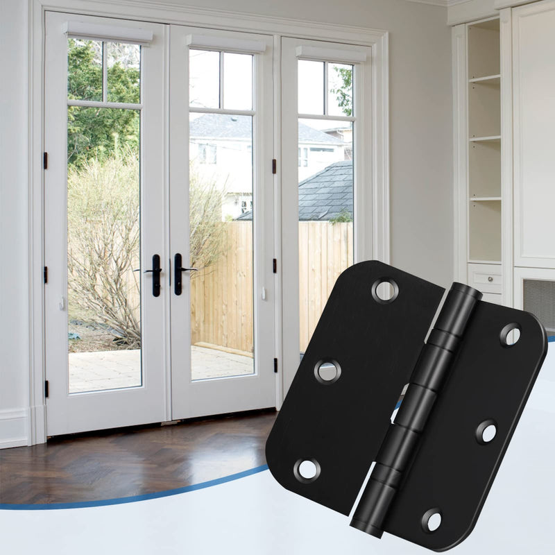 Stainless Steel Door Hinges, 3.5''X 3.5'' Ball Bearing Hinges, Commercial Grade Heavy Duty Hinges with 5/8 Inch Radius Corners, Door Interior Metal Hardwares, 3 Pack (Black) Black