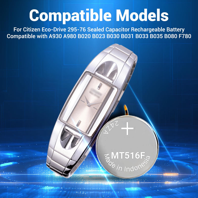 [Australia - AusPower] - 295-7600 Battery, Compatible with Citizen Eco-Drive 295-76/295-7600 A930 A980 B020 B023 A930 A980 MT516 MT516F Sealed Capacitor Rechargeable Battery 