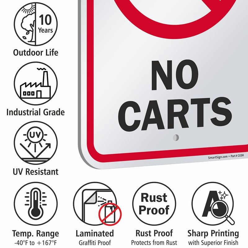 SmartSign - K-8348-AL-12x18 "No Carts" Golf Course Sign | 12" x 18" Aluminum Black/Red on White